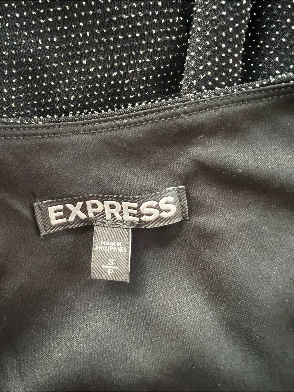 Express Black Silver Metallic Shimmer Layered Knit Mini Dress S Cocktail LBD